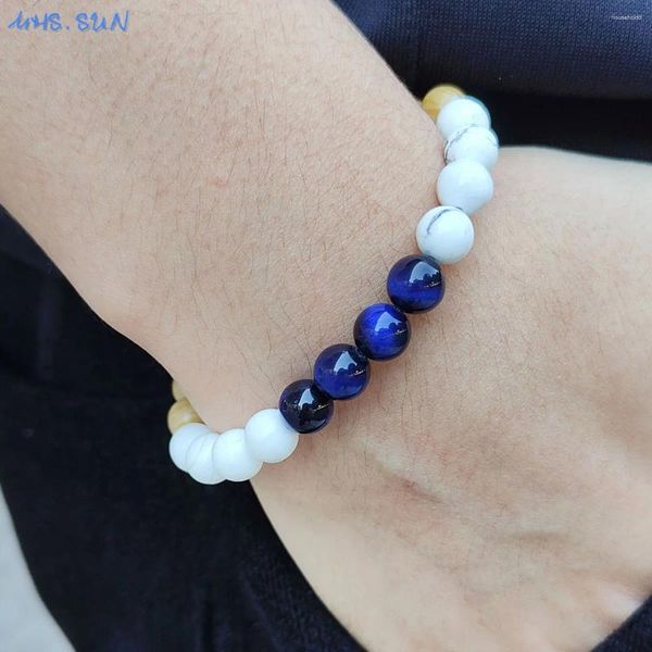 Strand SUNSLL Classico Howlite Blu Occhio di tigre Elastico Perline Bracciale Texture Serpenggiante Buddha curativo per gioielli da donna