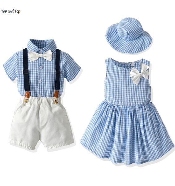 Top und Top Bruder und Schwester Baby passende Outfits Kleinkind Kleinkind Jungen Gentleman AnzugPrinzessin Mädchen Tutu Kleid kariertes Outfit 2104342568