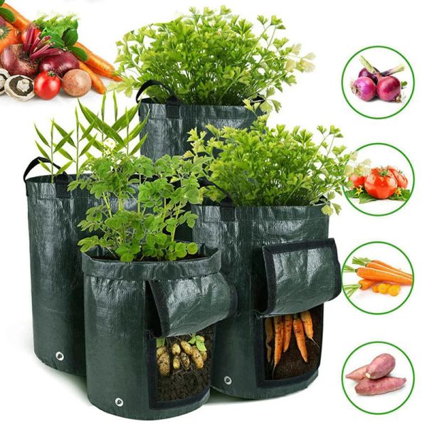 Мешки для выращивания растений, 5 шт., полиэтиленовые пакеты для выращивания овощей с ручкой, утолщенная сумка для выращивания картофеля, лука, уличные садовые горшки