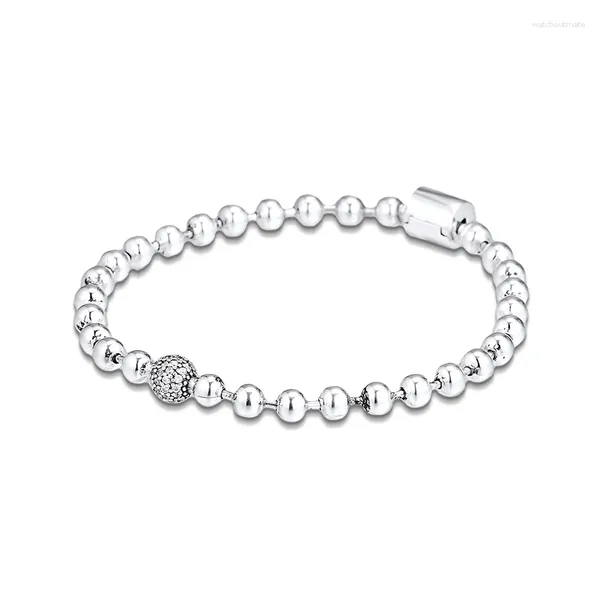 Pulseiras com pingentes QANDOCCI Beads Pave Chain 925 Sterling-Silver-Jóias