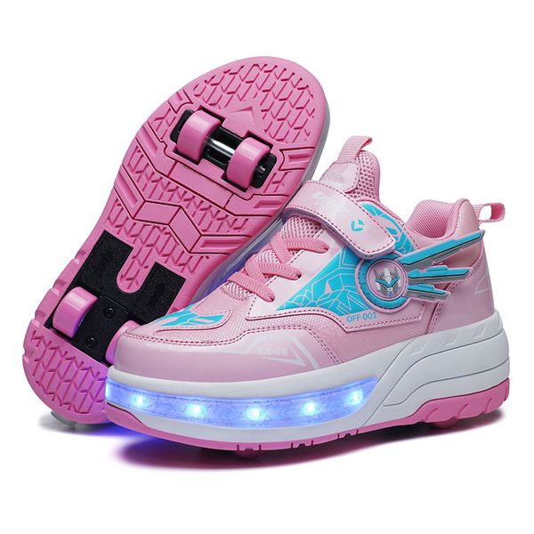 Scarpe da skate a rotelle con deformazione per bambini Sneakers a rotelle a doppio scopo Scarpe LED per bambini Ragazzi Ragazze Ricarica USB