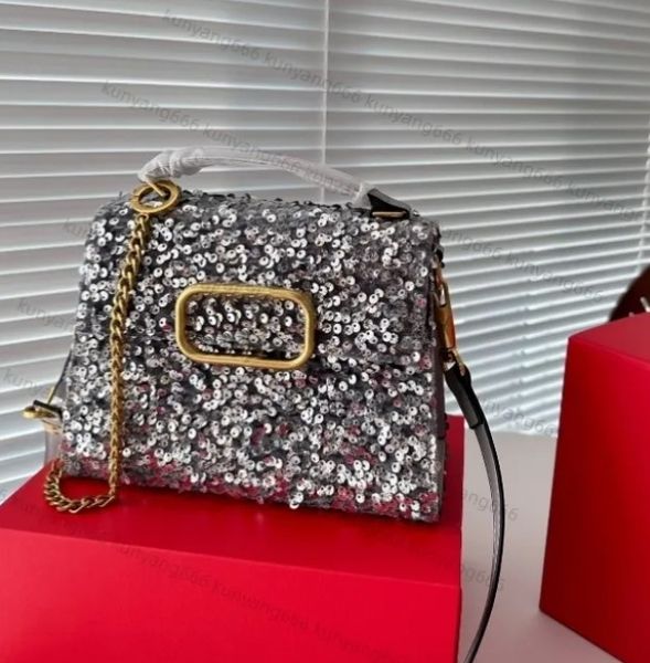 nuove borse di lusso con paillettes baguette borsa da donna con patta borsa in primo piano borsa a tracolla chiusura magnetica hardware dorato vera pelle da donna mano cena frizione portafogli