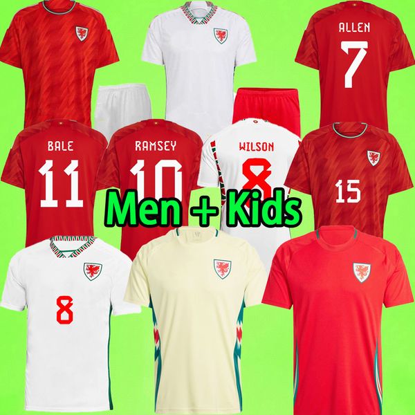 2024 maglie da calcio Galles Uomo Bambini kit BALE JAMES MOORE ragazzi set 24 25 maillot de foot bambini RAMSEY WILSON JOHNSON Uniformi casa rossa via maglia da calcio gialla 2023