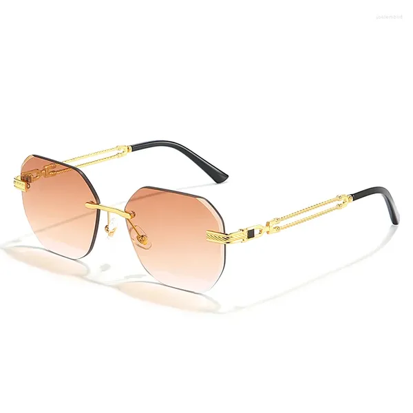 Солнцезащитные очки, многоугольные, без оправы для мужчин, в металлической оправе, женские очки, пляжные покупки, подарок, вечерние, летний стиль