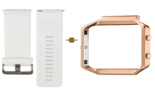 Pulseira de relógio inteligente de liberação rápida para Fitbit Blaze Classic Pulseira Tamanho grande disponível branco com moldura de ouro rosa 64378967048578