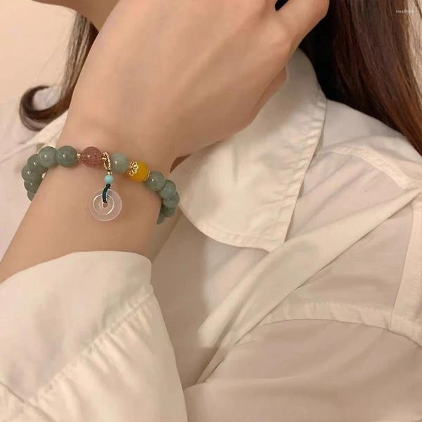 Braccialetti con ciondoli Bracciale con ciondolo con perla di giada colorata naturale cinese Bracciale da donna con corda elastica fatta a mano alla moda coreana
