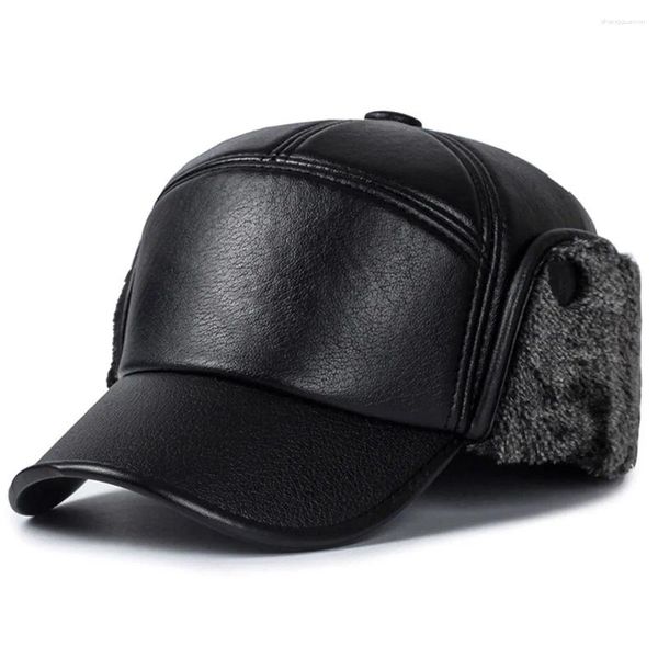 Ball Caps Männer Baseball Kappe PU Leder Plüsch Warme Winter Outdoor Sport Earflap Jagd Hut