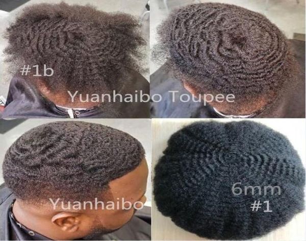 Мужской парик 6 мм, афро-волна, полный кружевной парик, черный 1B, индийский девственный человеческий волос, замена для чернокожих мужчин, быстрая экспресс-доставка4109733