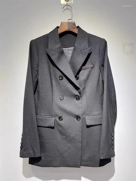 Damenanzüge, Blazer für Damen, lässiger einfarbiger Anzug, zweireihig, Schnalle, Türschloss, langärmelige Jacke mit Bund