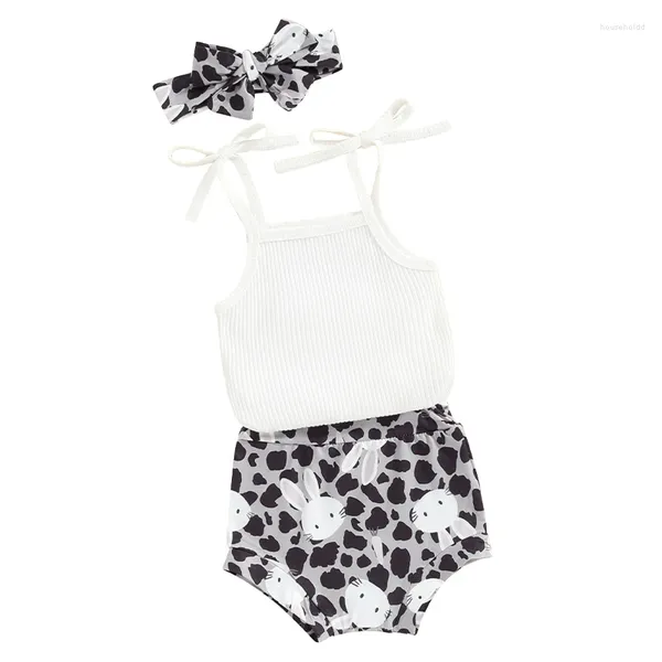 Kleidung Sets Säugling Baby Mädchen Sommer Outfit Ärmellose Strampler Bunny Shorts Nette Haarband Ostern 2024