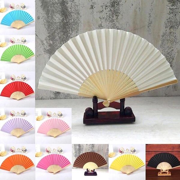 Estatuetas decorativas de papel bambu dobrável ventilador de mão portátil chinês crianças pintura casamento dança casa ornamentos presentes