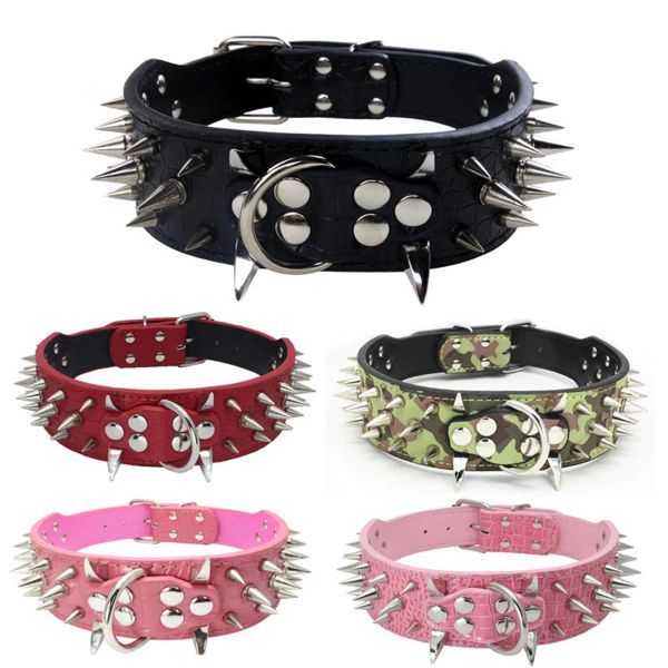 Halsbänder für Hunde und Katzen, mit Spikes besetzte Haustierhalskette für kleine mittelgroße Hunde, Bulldogge, verstellbares Anti-Bite-Halsband