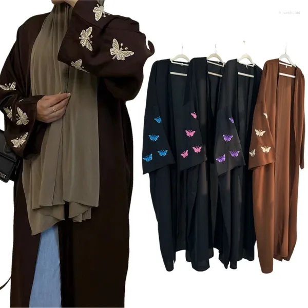 Roupas étnicas Mulheres Moda Kimono Frente Aberta Abaya Handmade Bordado Cardigan Casaco Dubai Muslim Party Dress Ramadan Vestidos Robe S-2XL