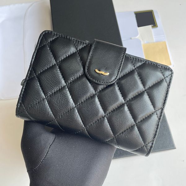 Porta carte di credito porta carte di credito in pelle di agnello con reticolo di diamanti nero classico Porta banconote doppio con custodia con cerniera 15 cm per uomo donna 15 cm