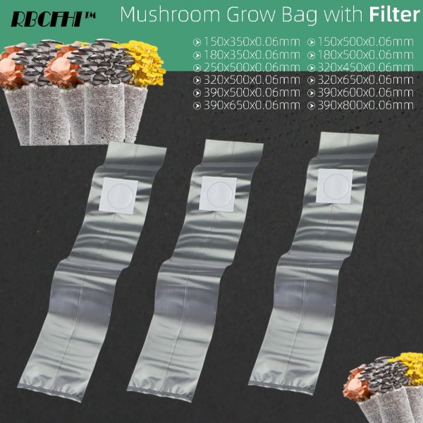 Borse RBCFHI 0,5 Micron Filtro PVC Fungo Spawn Grow Bag Substrato Alta temperatura Pre Sigillabile Forniture da giardino Coltivazione Piantare Borse Strumento