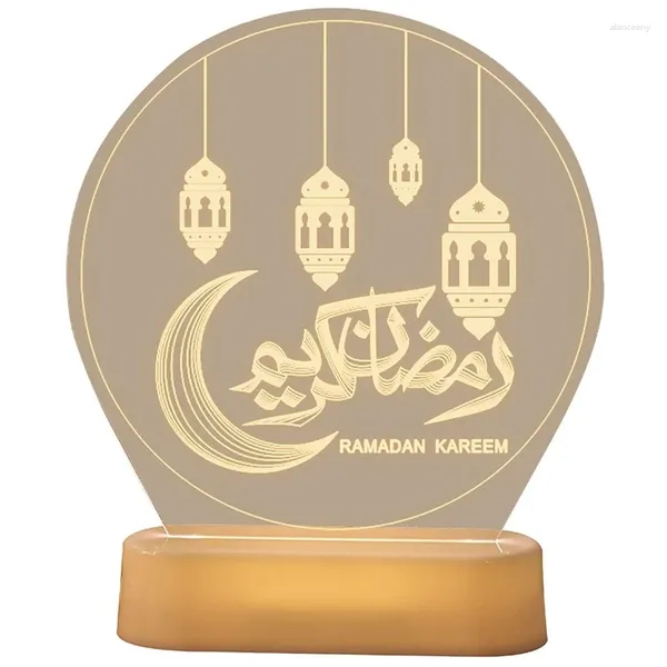 Lampade da tavolo Luce notturna 3D con telecomando Calligrafia islamica classica Lanterna a mezzaluna Candela a forma di Ramadan Top