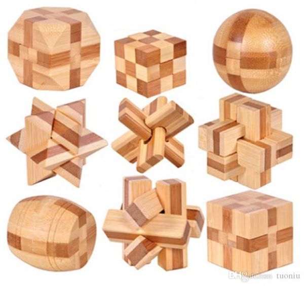 2019 Neues Design IQ Brain Teaser Kong Ming Lock 3D Holz ineinandergreifende Burr Puzzles Spiel Spielzeug für Erwachsene Kinder6193737