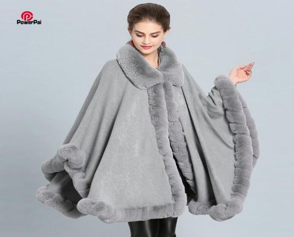 Cappotto di pelliccia di moda lavorato a mano Mantello grande lungo scialle di cashmere Completo di rivestimento in pelliccia sintetica Mantello con risvolto Cappotto invernale da donna9744188