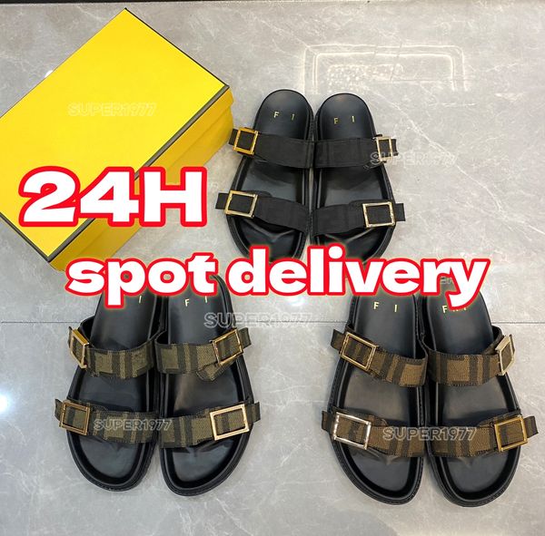 Tasarımcı Terlik Roma Hisset Sandalet Kadınlar Slaytlar Erkekler Sandal Platform Terlik FF Desen Kumaş Sandal Deri Sandal Toka Kayışı Plaj Flip Flops Boyut 35-42