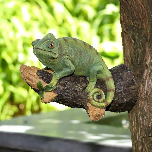 Resina camaleão estátua montado na parede lagarto diy jardim ao ar livre árvore decoração escultura para casa escritório decoração do jardim ornamento 240229