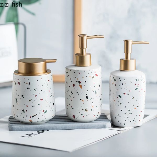 Set Ceramics Handwäsche Flüssigkeit Flaschenfarbe Terrazzo Muster Badezimmer lieferte Lotion Flaschenseife Tragbare Seifenspender