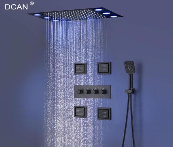 Oculto 3 funções Railfall montado na parede superior RainType aço inoxidável 304 SPS LED conjunto de chuveiro com corpo de 4 polegadas conjunto de banheiro a jato3159769