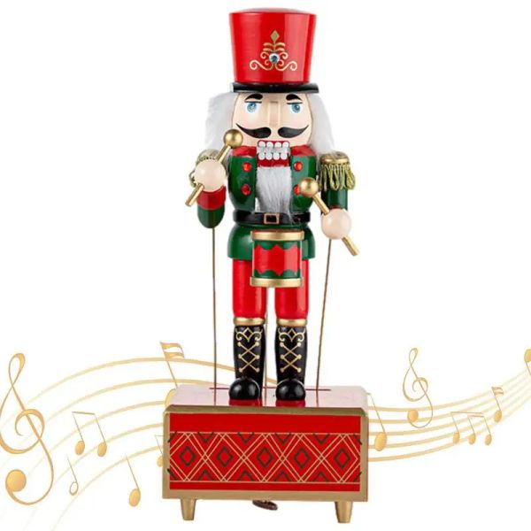 Scatole Ornamenti natalizi Schiaccianoci in legno Soldato Personaggio dei cartoni animati Carillon Decorazione da tavolo per la casa Regali natalizi