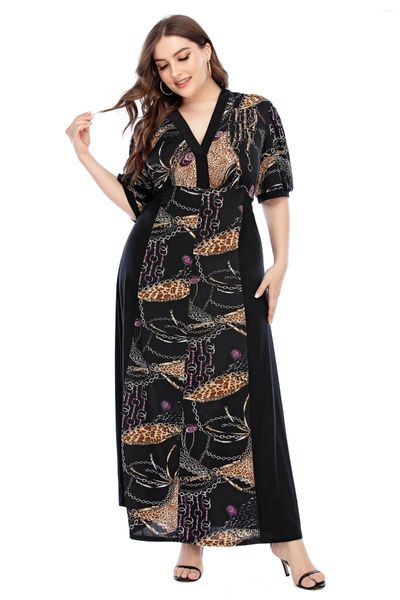 Roupas étnicas Elegante Bohemian Maxi Dress para Plus Size Mulheres Qualidade Feminina Sexy V-Pescoço Longo Saia Muçulmana Kaftan Islâmica Abaya Vestidos