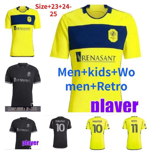 Футбольные майки MLS Nashville SC 2023 2024 The Kits Man Major League 23 24 Футбольная рубашка Основной дом Желтый выездной черный цвет SURRIDGE MUKHTAR BOYD SHAFFELBURG MOORE 4XL