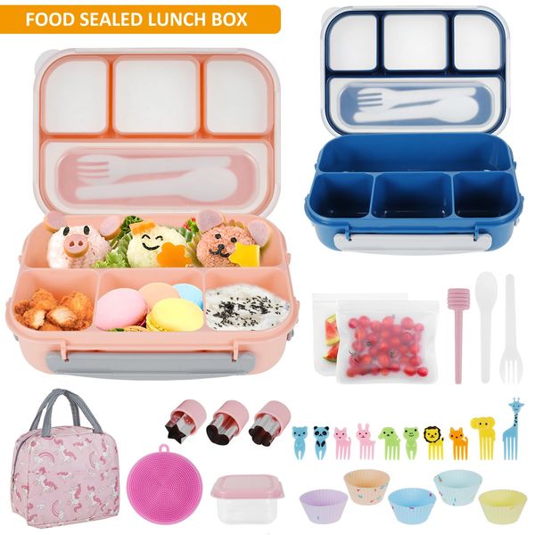 27-teiliges Bento-Lunchbox-Set, 1300 ml, Lunch-Lebensmittelbehälter mit Aufbewahrungstasche, Saucenbox, Gabel, Löffel, Obstgabel, Küchengeschirr 240304