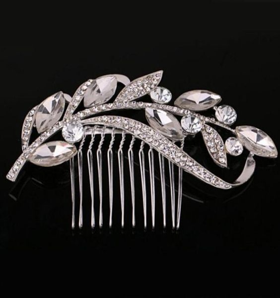 Pettini per capelli da sposa in argento con foglia vintage in cristallo, forcina, diadema, accessori per capelli da sposa, gioielli per capelli, pezzi per la testa da sposa7043408