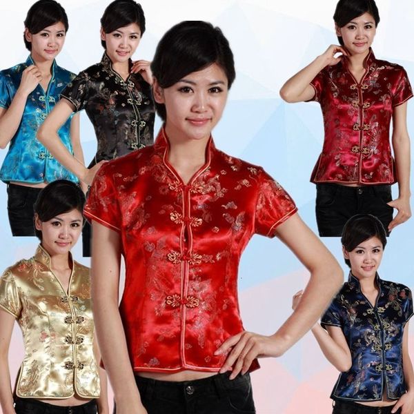 Neue Ankunft Hellblau Weibliches V-ausschnitt Shirt Top Chinesische Klassische Damen Satin Bluse Größe S M L Xl Xxl Xxxl Mujer Camisa Jy044-4 Y19062601