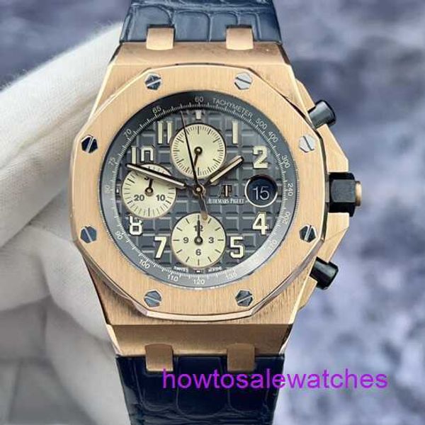 Relógio de pulso AP Relógio sofisticado Royal Oak Offshore Series 26470OR Cinza Rutênio Face Data Timer 42mm 18K Material ouro rosa Conjunto completo Cartão de garantia