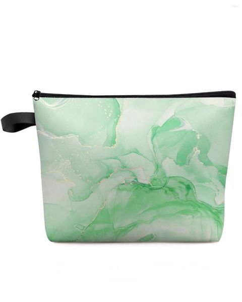 Sacos cosméticos textura de mármore gradiente verde grande capacidade saco de viagem portátil bolsa de armazenamento de maquiagem feminina caso de lápis à prova dwaterproof água