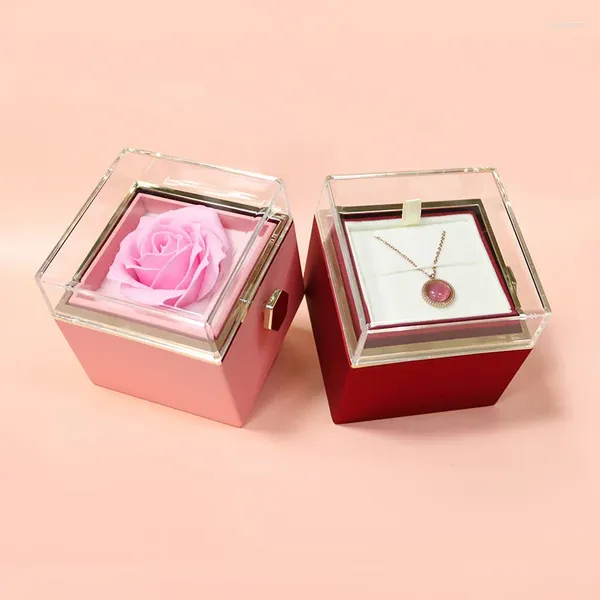 Sacchetti per gioielli Portasapone rotante Scatola per fiori di rosa Vetrina creativa Anello Collana Confezione per matrimonio Regalo di San Valentino