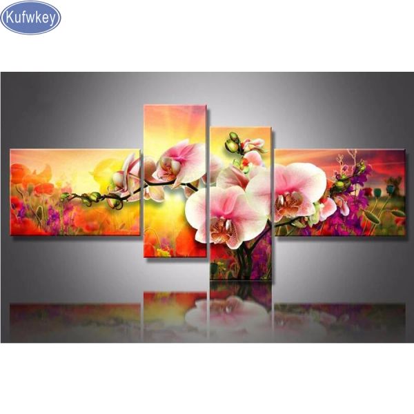 Stitch 4pcs 5d Diamond Diy Diamond Painting Croce Orchid Full Square Drill Diamond Recamitoni dipinti Kit Triptych Painting Triptych