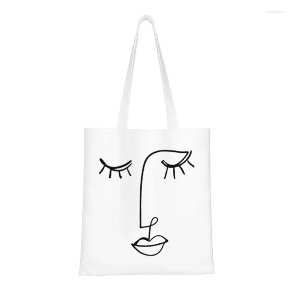 Einkaufstaschen, lustig, bedruckt, One Line Face Art, Tragetasche, wiederverwendbar, Canvas, Schultertasche, Pablo Picasso-Handtasche