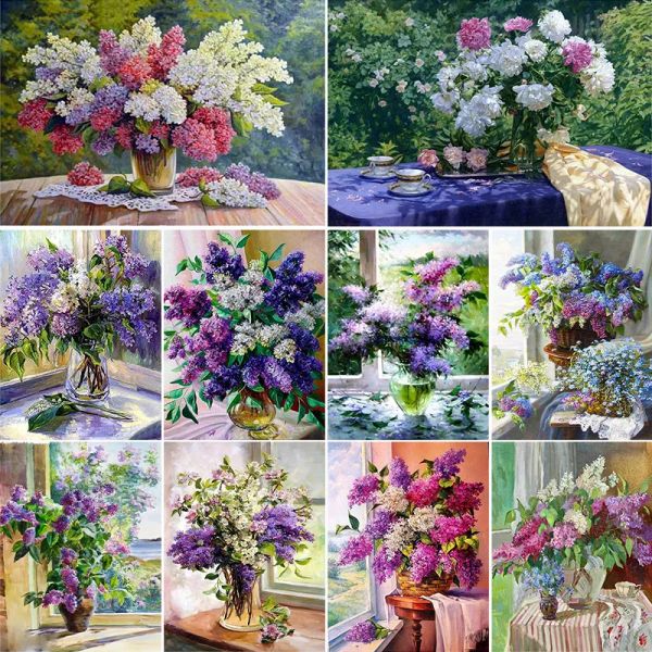 Nummer DIY Acrylmalmalerei Paket Paket mit Zahl Wisteria Blumen Bild für Erwachsene Basteln nach Zahlen Home Dekoration