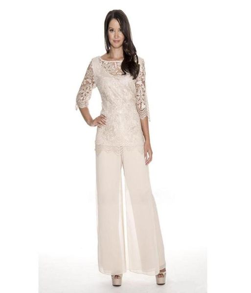 Ursula renda mãe da noiva calça ternos sheer bateau pescoço vestido de convidado de casamento duas peças plus size mãe fora do noivo vestidos3343081