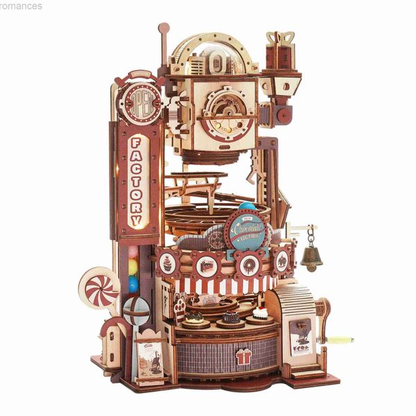 3D Puzzles Robotime ROKR 420pcs DIY Fábrica de Chocolate 3D Montagem de quebra-cabeça de madeira Marble Run Toy Presente para crianças Adolescentes Adulto LGA02 240314