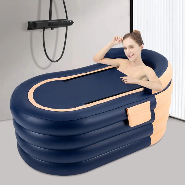Vasca da bagno larga 1,4 m di vasca per adulti gonfiabili con pompa di aria elettrica wireless, adatta per il bagno di ghiaccio con bagno caldo (orangr, blu/blu)