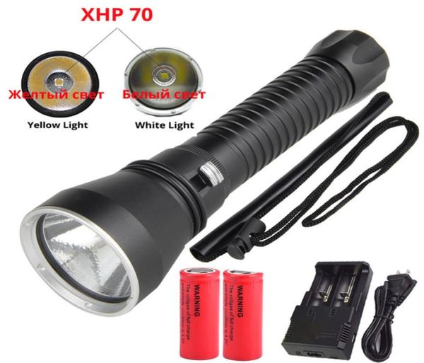 XHP70 LED GelbWeißes Licht 8000 Lumen Tauchtaschenlampe Zum Tauchen Taktische 26650 Taschenlampe Unterwasser 200M Wasserdicht8199317