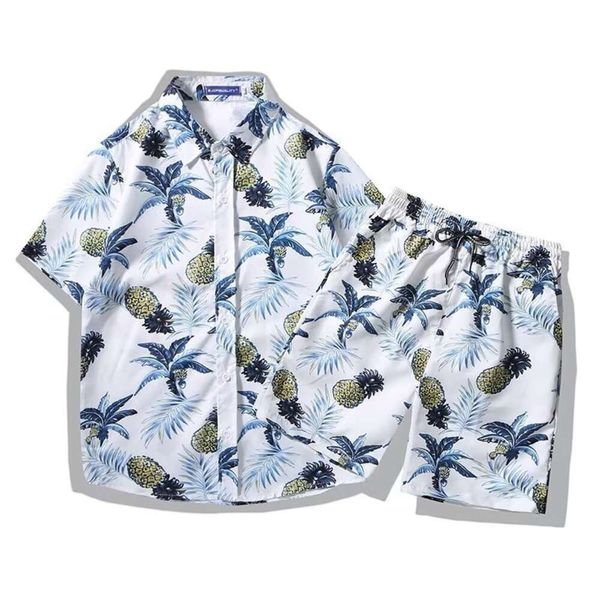 Дизайнерский костюм для летнего пляжного отдыха, рубашка с короткими рукавами для мужчин, модный и красивый свободный комплект для пары на Гавайях J7et