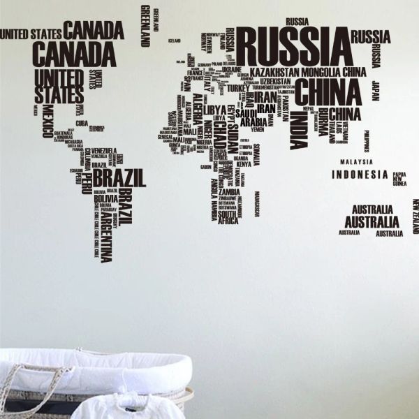 Adesivos 60*90*2 grande mapa do mundo adesivos de parede originais letras criativas mapa arte da parede quarto decorações para casa decalques de parede