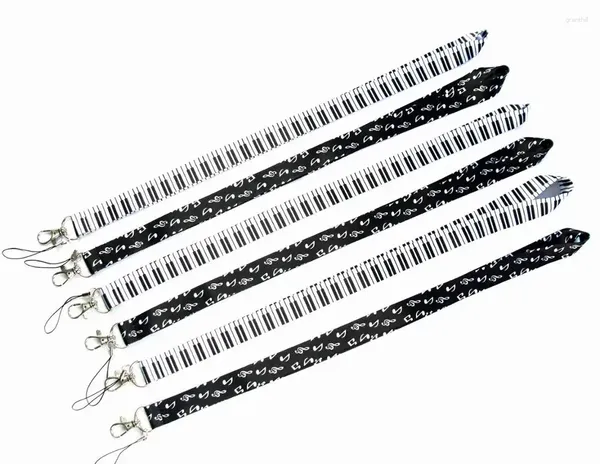 Chaveiros 20 pcs preto branco nota musical teclado colhedores id crachá titular chaveiro cintas para telefone móvel atacado