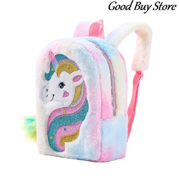 Rucksäcke Prinzessin Einhorn Rucksäcke für Mädchen Taschen Cartoon Tier Schultasche Kinder Kinder Winter Schultaschen Bunte Plüsch Niedlichen RucksackL2403