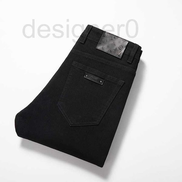 Calças de brim dos homens designer jeans outono novo fino ajuste pequeno pé elástico puro preto na moda calças ehs7