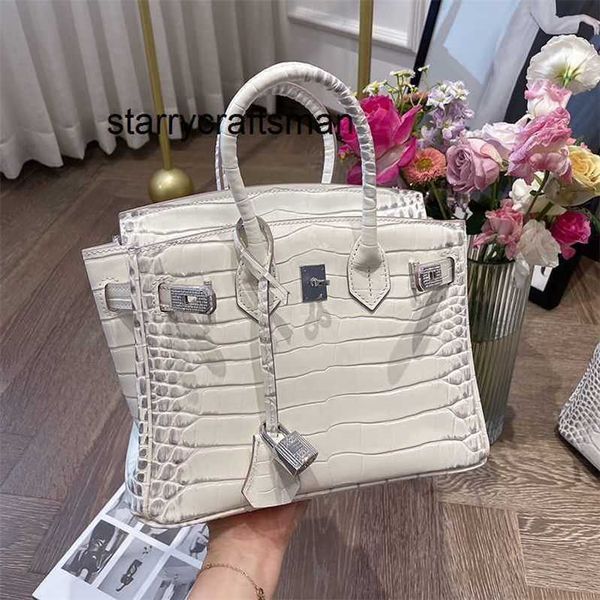 Frauen Echtes Leder Handtasche L Kleine Schicht Bohrer Schnalle Himalaya Krokodil Kuh Leder Tasche Handheld frauen Schulter XB25