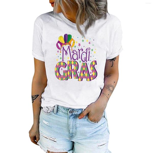 Camisetas femininas Mardi Gras Cartoons Máscara Carnaval T-shirt Street All-Math Tops Moda Hip Hop Roupas Casuais Personalidade Feminina Curta