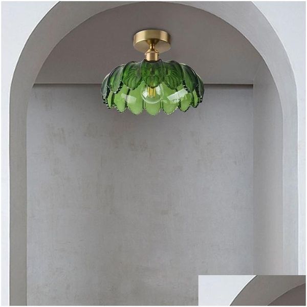 Luzes de teto rústico vidro verde artesanal elegante lâmpada-vidro luminárias decoração luz para quarto sala estar entrega gota dhmn9
